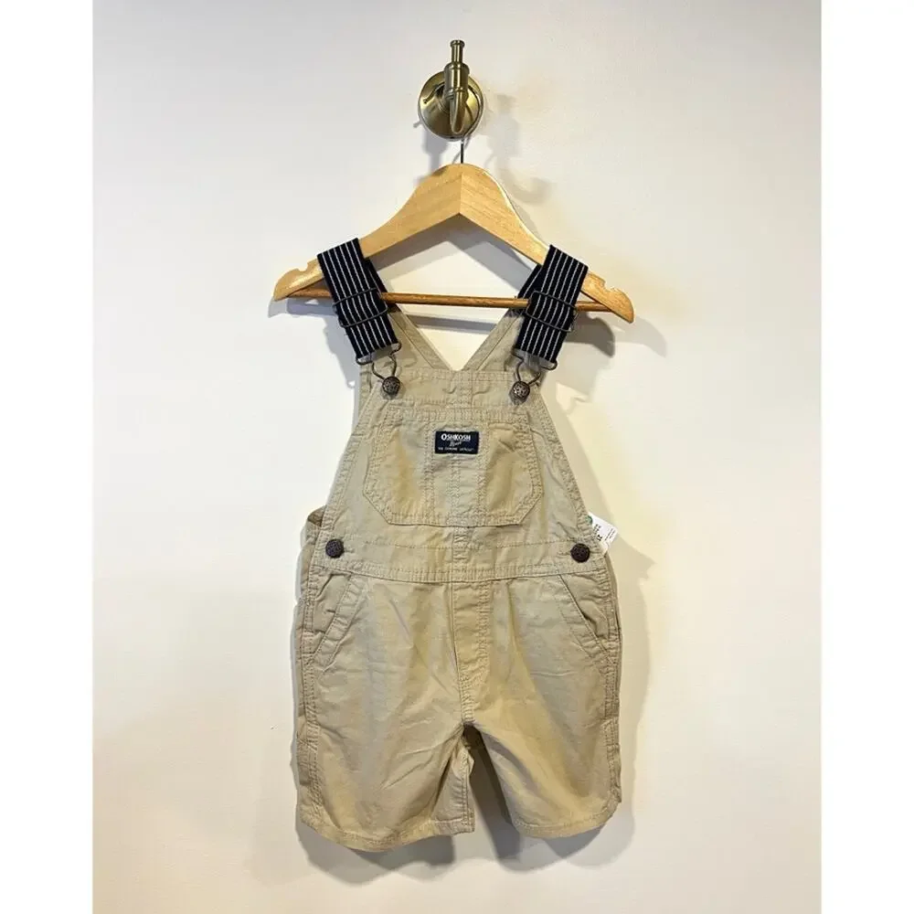 NWT Oshkosh B'gosh Tan Khaki Short Bib Overalls 2T